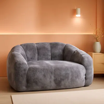 Shipitfurniture Dark Grey Floral Faux Fur Bean Bag Chair For Adults