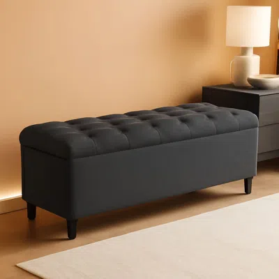 Shipitfurniture Dark Grey Tufted Fabric Storage Ottoman 17.5 In Depth
