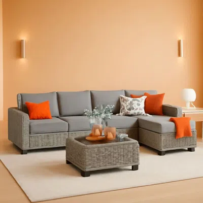 Shipitfurniture Dark Grey Wicker Patio Furniture Set 6 Pieces Cushioned