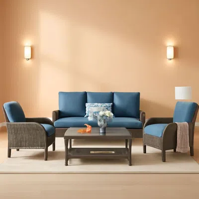 Shipitfurniture Denim Blue 4 Piece Outdoor Patio Furniture Set Cushions