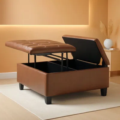 Shipitfurniture Distressed Umber 36 Inch Storage Ottoman Vegan Faux Leather
