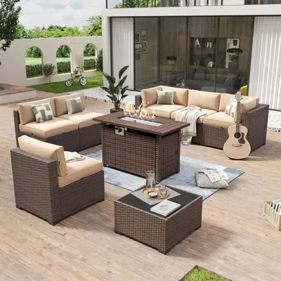 Shipitfurniture Eight Piece Outdoor Patio Furniture Set With Fire Pit