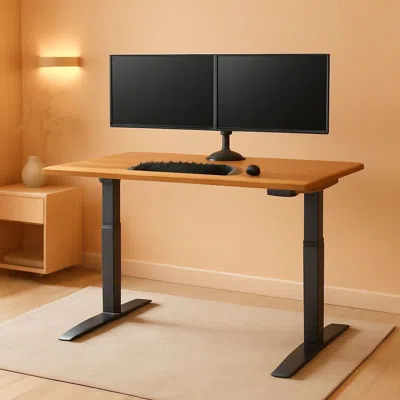 Shipitfurniture Electric Standing Desk 60 Inch With Butcher Block Top In Black