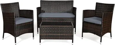 Shipitfurniture Elegant Four-piece Rattan Patio Set With Soft Cushions