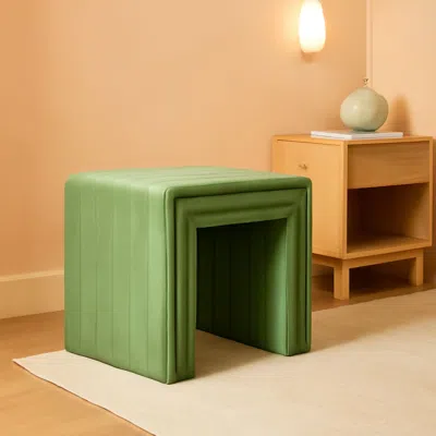Shipitfurniture Elegant Green Velvet Tufted Channel Ottoman Footstool