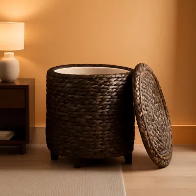 Shipitfurniture Espresso Handwoven Water Hyacinth Seventeen Inch Ottoman