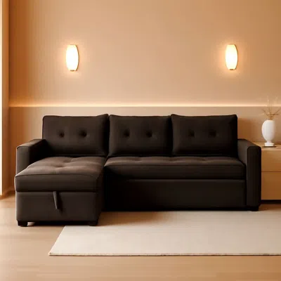 Shipitfurniture Espresso Velvet Sleeper Sectional Sofa Bed Chaise Set
