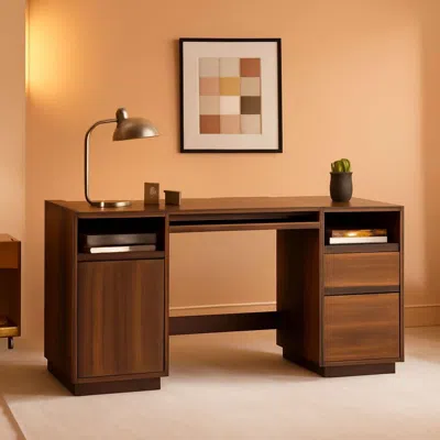 Shipitfurniture Farmhouse Executive Desk With Charging Station Brown