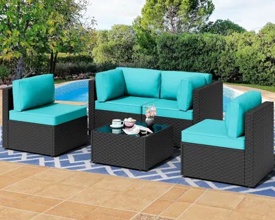 Shipitfurniture Five Piece Outdoor Patio Sectional Sofa Set Blue