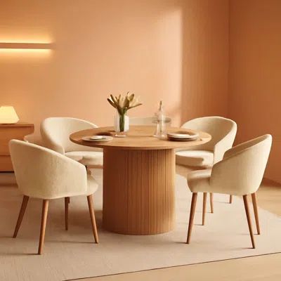 Shipitfurniture Forty Seven Inch Round Dining Table Oak Finish Chairs