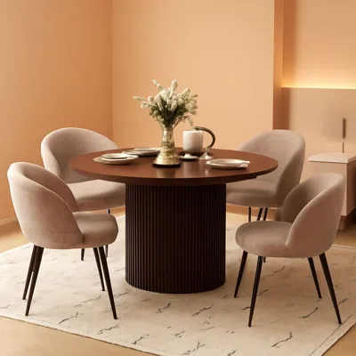 Shipitfurniture Forty Seven Inch Round Dining Table Set Walnut Finish Woodgrain Chairs