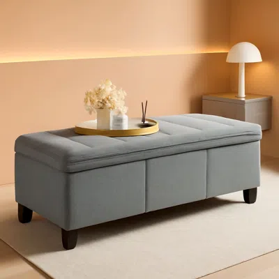 Shipitfurniture Forty Seven Inch Storage Ottoman Bench Linen Grey Fabric