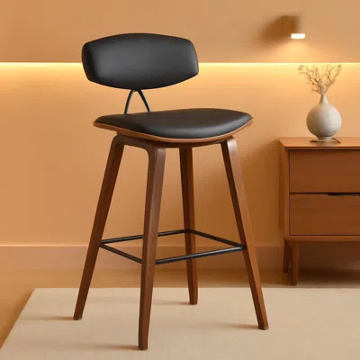 Shipitfurniture Fox Counter Height Grey Faux Leather Bar Stool Walnut Wood