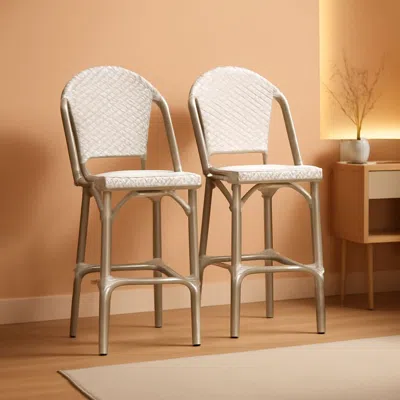 Shipitfurniture French Style Outdoor Bar Stools Set Of 2 27 Inch White And Grey