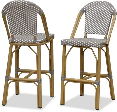 Shipitfurniture French Style Rattan Bar Stools Set For Outdoor Spaces In Gray