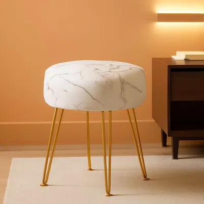 Shipitfurniture Gold Velvet Lux Vanity Stool 18inch Round Plush Ottoman