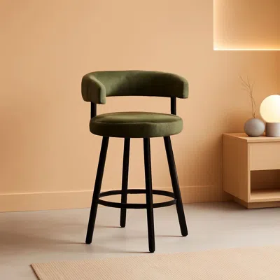 Shipitfurniture Green Leather Counter Height Bar Stools Set Of 4 With Backs 25 Inch