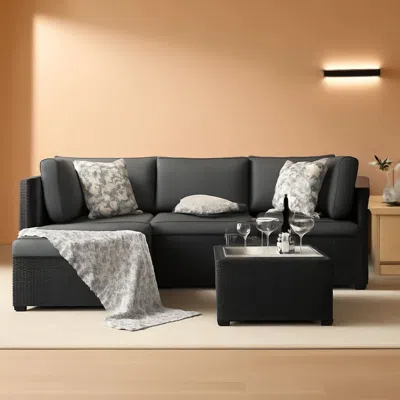 Shipitfurniture Grey 5 Piece Outdoor Patio Sectional Set With Ottoman