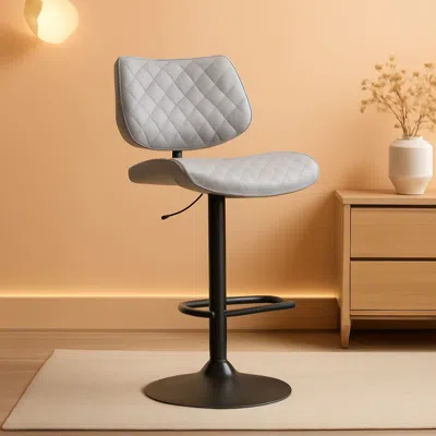 Shipitfurniture Grey Faux Leather Swivel Bar Stool With Adjustable Height