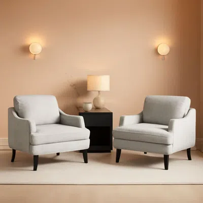 Shipitfurniture Grey Textured Linen Upholstered Accent Armchairs Pair