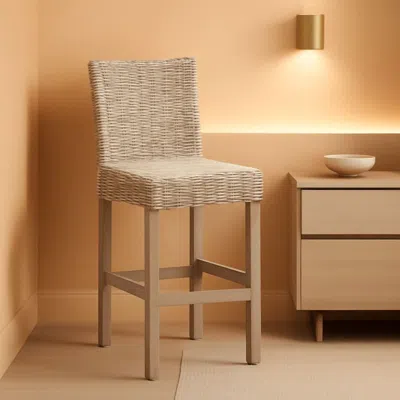 Shipitfurniture Grey Wash Rattan 30 Inch Bar Stool With Parsons Legs