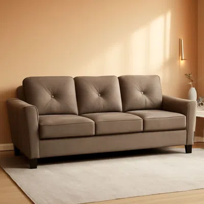 Shipitfurniture Harrington Microfiber Brown Three Seat Sofa Living Room