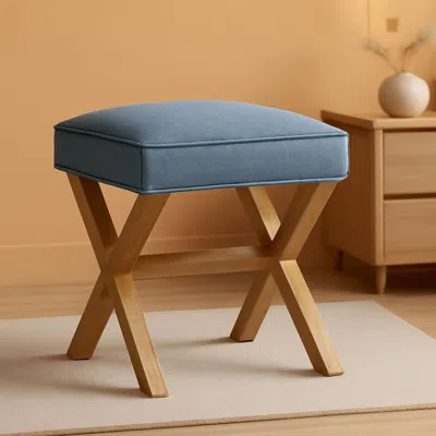 Shipitfurniture Indigo Blue Upholstered Ottoman Foot Stool 20wx18dx18h