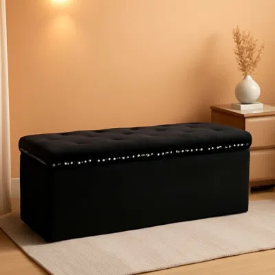 Shipitfurniture Jet Black Storage Ottoman Bench Seat 43.3 Inch Length