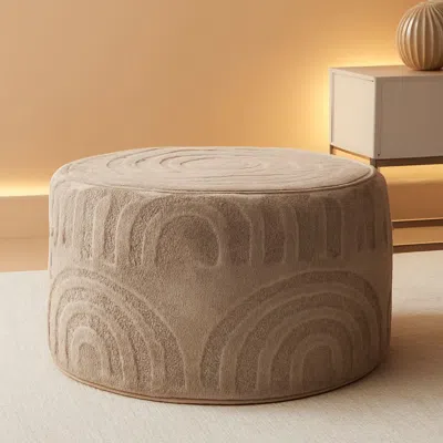 Shipitfurniture Khaki Round Ottoman Pouf 20x20x14 Inches Luxurious