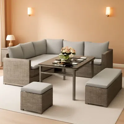 Shipitfurniture L Shaped Sectional Sofa Set With Lift Top Table Grey