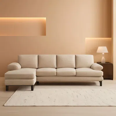 Shipitfurniture Light Khaki 110 Inch U Shape Sectional Sofa Double Chaise