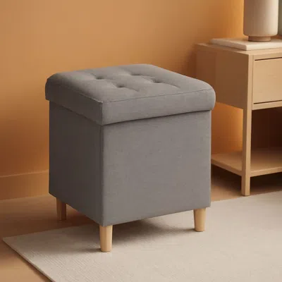 Shipitfurniture Linen Fabric Storage Ottoman Cube With Tray Lid Elevated Legs 18 Inch