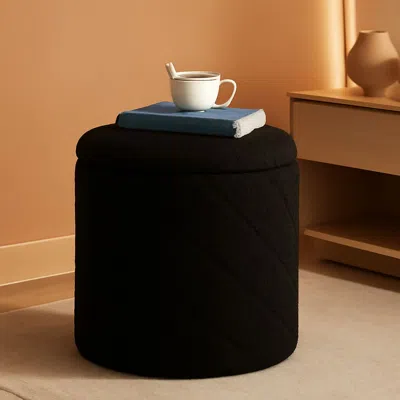 Shipitfurniture Luxurious Black Boucle Storage Ottoman 12 In Diameter Tray