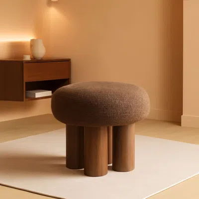 Shipitfurniture Luxurious Dark Brown Boucle Round Ottoman Footstool
