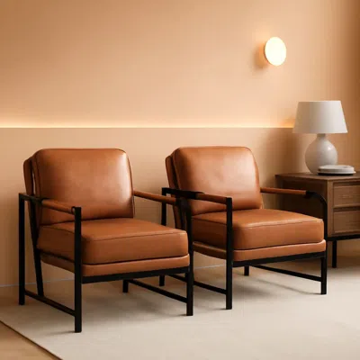 Shipitfurniture Luxurious Pu Leather Armchair Set Ultrasoft Chestnut