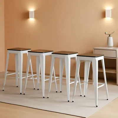 Shipitfurniture Metal Bar Stools Set Of Four Backless Stackable Design In Multi