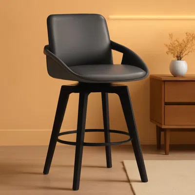 Shipitfurniture Mid Century Swivel Bar Stool Gray Faux Leather 26 Inch Seat