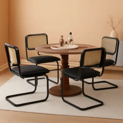Shipitfurniture Mid Century Upholstered Cantilever Dining Chairs Black
