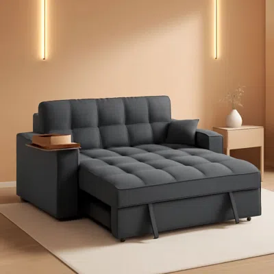 Shipitfurniture Modern 3 In 1 Folding Sofa Bed With Mattress In Black