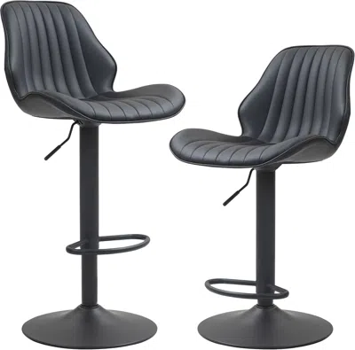 Shipitfurniture Modern 360 Degree Swivel Faux Leather Bar Stools In Black
