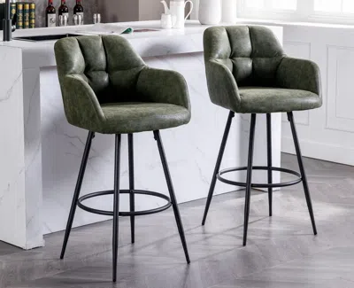 Shipitfurniture Modern Bar Stools Set Of Two With Backrest Arms In Green