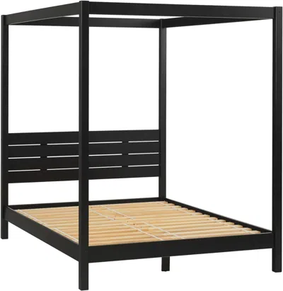Shipitfurniture Modern Black Queen Canopy Bedframe With Slatted Headboard