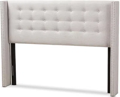 Shipitfurniture Modern Greyish Beige Winged Tufted Fabric Queen Headboard