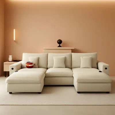 Shipitfurniture Modern Modular Sectional Sofa With Ottoman And Pillows In Multi