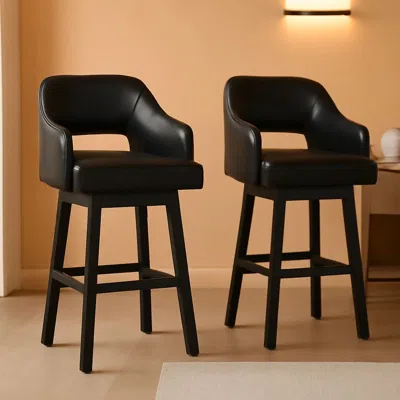 Shipitfurniture Modern Upholstered Swivel Barstool Set With Footrest In Black