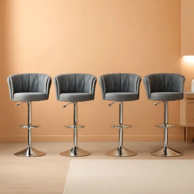 Shipitfurniture Modern Velvet Swivel Bar Stools Set Of Four In Multi