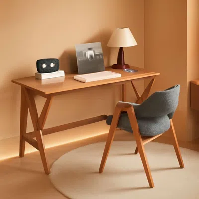 Shipitfurniture Natural Oak Industrial Style Solid Wood 47 Inch Wide Desk In Brown