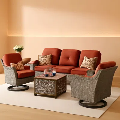 Shipitfurniture Orange 5 Piece Outdoor Patio Furniture Set With 3 Seat Sofa
