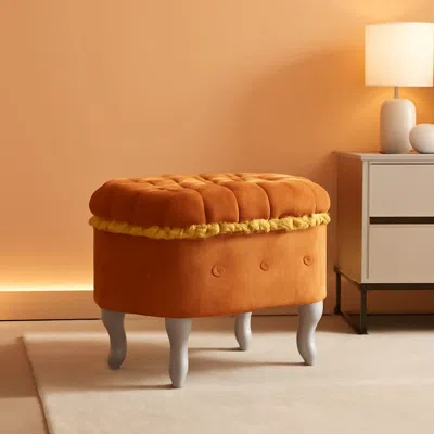 Shipitfurniture Orange Upholstered Storage Ottoman For Living Room