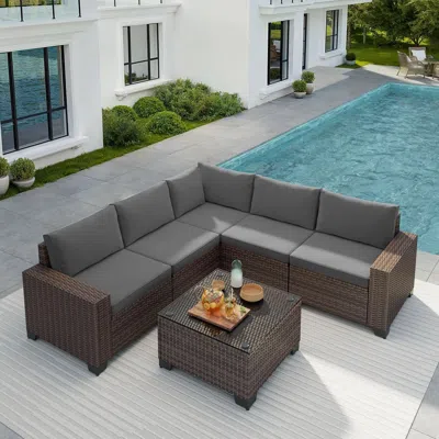 Shipitfurniture Outdoor 6-piece Wicker Sectional Sofa Set With Cushions